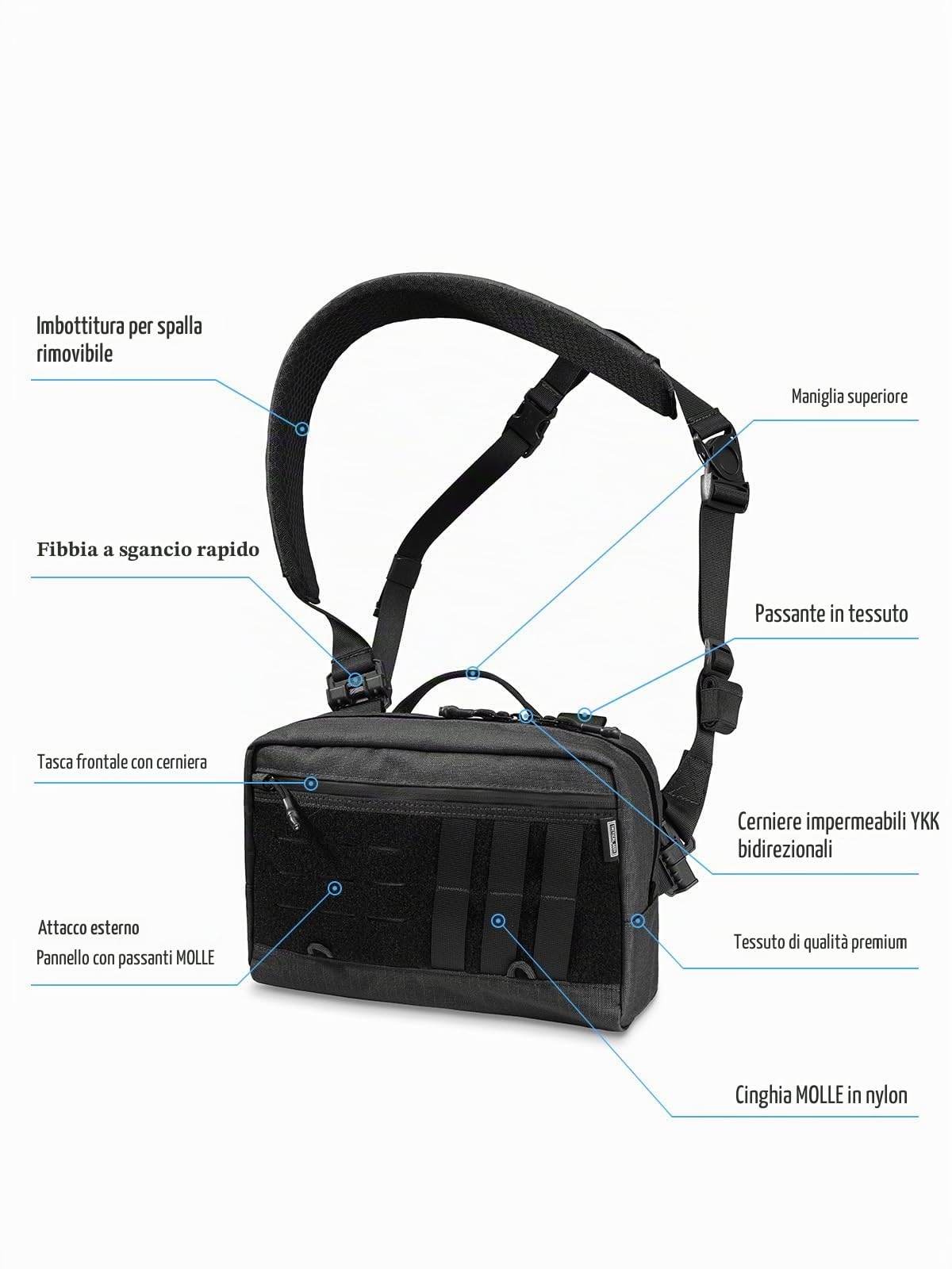 TACTICAL_GEEK Cache L3 Pro EDC Borsa a tracolla, tasca sul petto con tracolla regolabile, borsa a tracolla per uso quotidiano per attività all'aperto e viaggi, grande capacità, organizer per