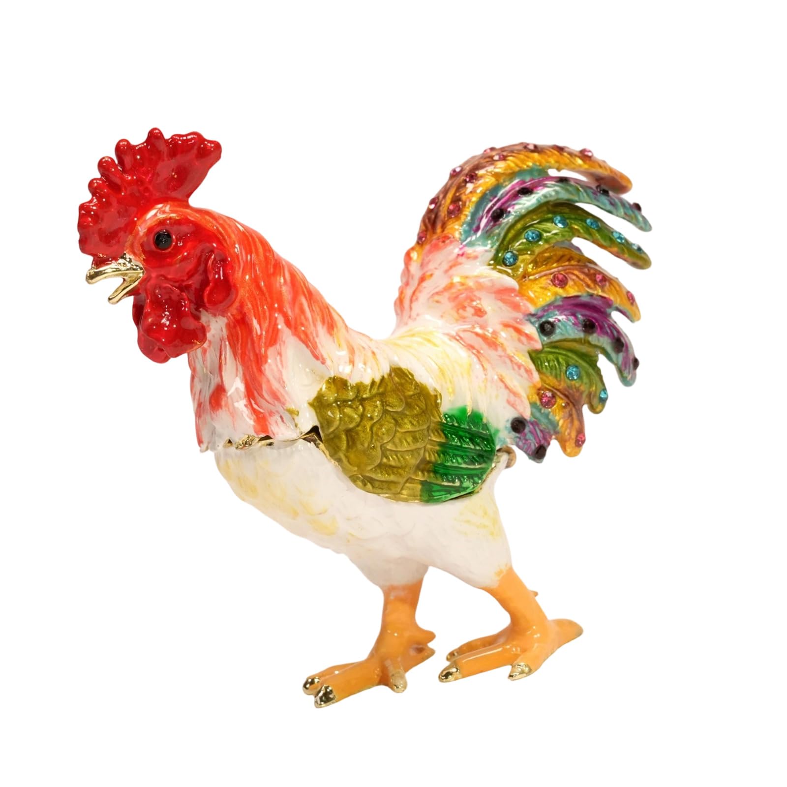 Tabletop Rooster Jewelry Organizer Alloy Hinged Storage Case with Painted Finish for Earrings, Necklaces and Decor Rooster Trinket Box Painted Jewelry Holder Vanity Dresser Tabletop Decor Earring Box