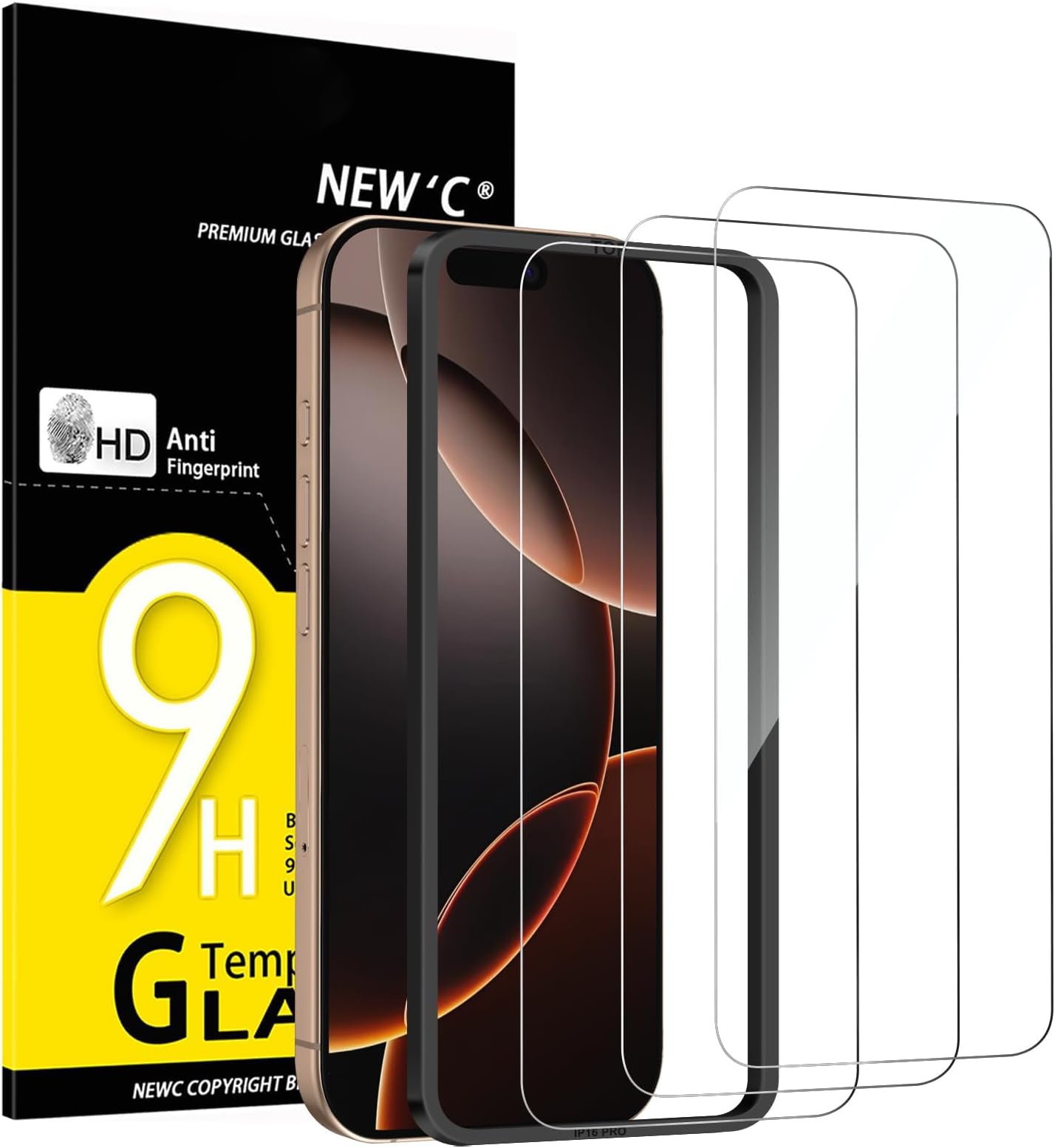 3 Pack Designed for iPhone 16 Pro, iPhone 17,17 Pro Screen Protector (6.3 inches), Enhanced Tempered Glass Protection with easy installation tool included,Case Friendly