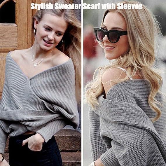 Sweater Scarfwith Sleeves for Women, Freyar Harepr Sweaterscarf, Densely Knit+wind-resistant3
