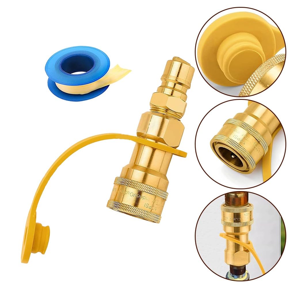 Raccordo a innesto rapido per gas LP da 30,5 cm, in ottone, filettatura femmina x scollegamento svasato con valvola di intercettazione RV Grill Riscaldatore