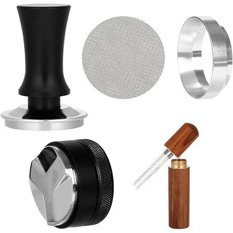 Adjustable Depth Espresso Tamper: 58mm Distributor Leveler & Magnetic Dosing Funnel