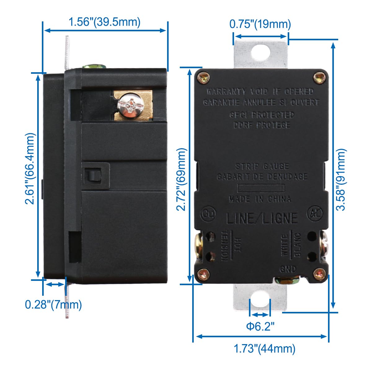 Baomain Generator GFCI Outlet, 20A 125V 60Hz,Tamper-Resistant Receptacle,TR Self-Test Industrial Grade GFCI Outlet for Industrial Generators and Other Machiner, UL&CUL Listed, Matte Black (10PCS)