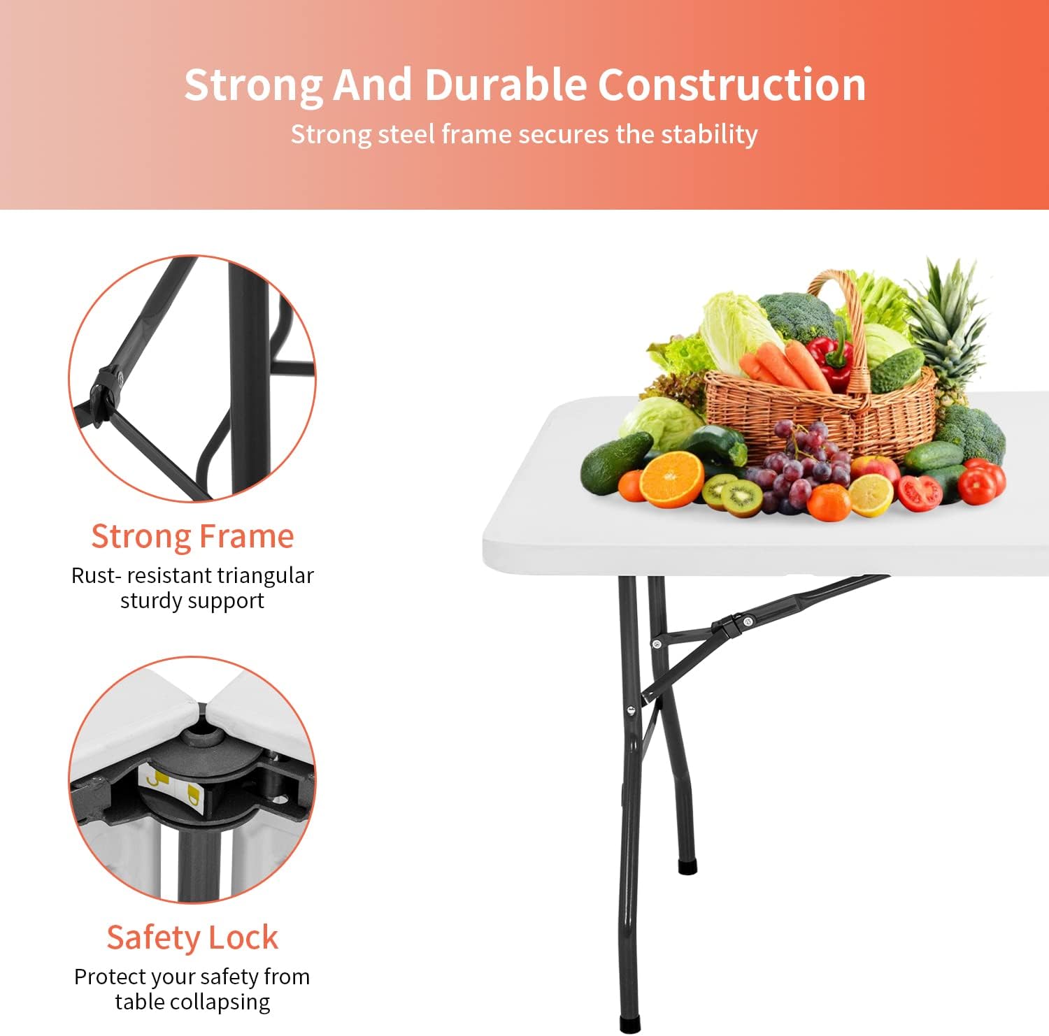 PayLessHere 3-Piece Picnic Table Bench Set - 6FT Folding Plastic Table with Two Benches and Carrying Handles for Outdoor Camping Events