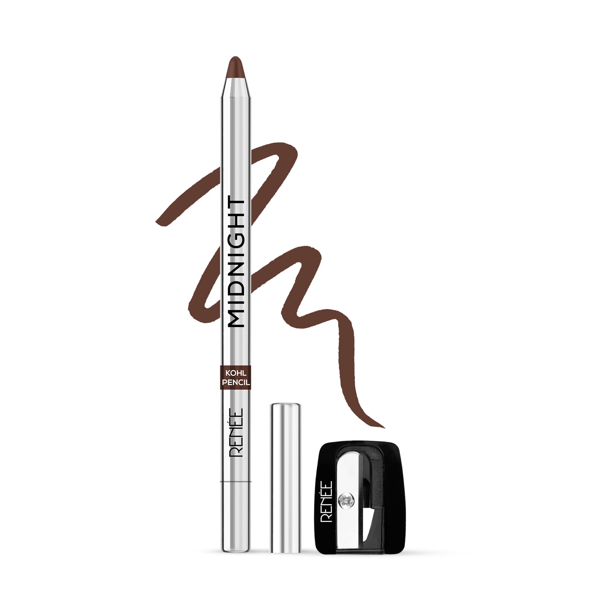 RENEE Midnight Kohl Pencil- Brown | Waterproof, Smudge-proof Kajal With Sharpener | Matte Finish, Long-lasting Upto 24 Hours | One-swipe Application With Vitamin E | 1.5 g-image-1