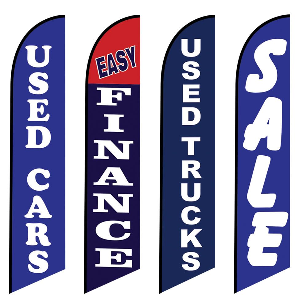 4 (Four) Pack Tall Swooper Full Sleeve Flags USED CAR EASY FINANCE USED TRUCK and SALE Blue Advertising signs (4 Replacement flags only)