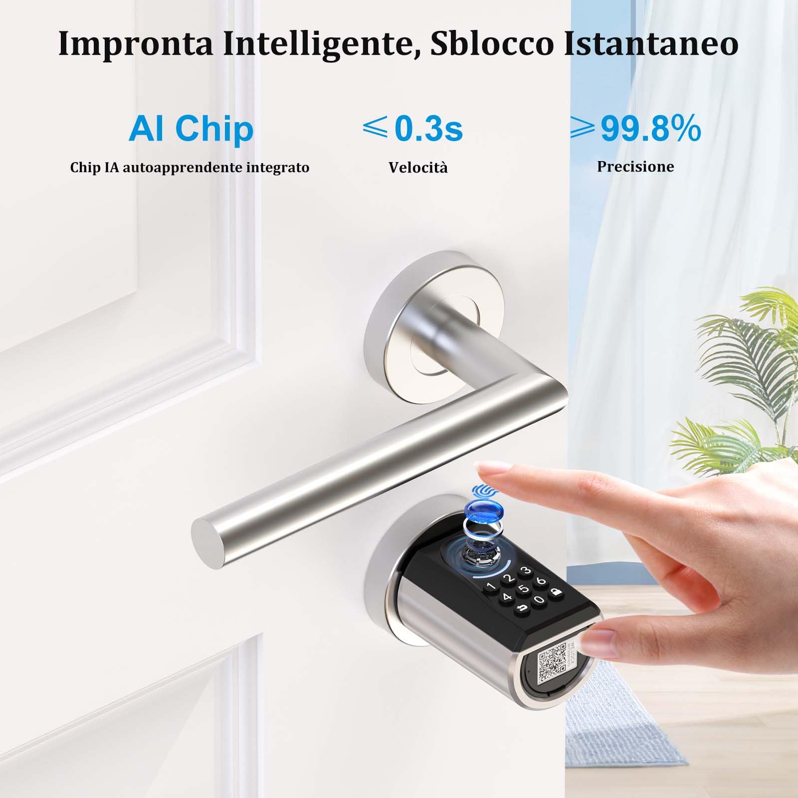 WELOCK ToucA51 Serratura Intelligente Smart,Serratura Elettronica con Impronta Digitale,Codice,Scheda RFID,APP Bluetooth,Compatibile Porta Blindata,Senza Chiave,Ideale B&B e Appartamenti(Porte 30-70mm