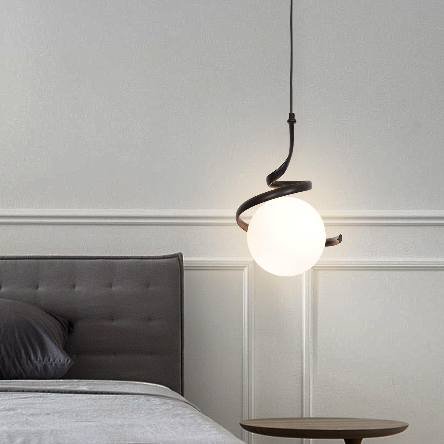 zhxinashu Lampada a Sospensione con Globo in Vetro per Camera da Letto | Lampada a Sospensione Nero, Lampadina G9 Non Inclusa, Cavo Regolabile da 2 Metri, Lampada Vintage per Comodino e Soggiorno