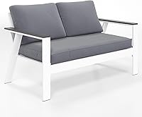 Vista 7 de Solaste Sofá biplaza de aluminio para patio, muebles de patio, asiento profundo de metal para exteriores con reposabrazos de madera y respaldo