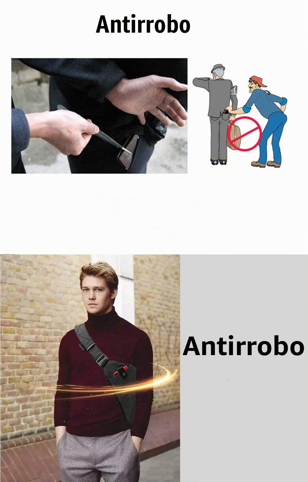 Bandolera, cruzada al hombro, por el pecho o la espalda, mochila antirrobo, para hombre y mujer
