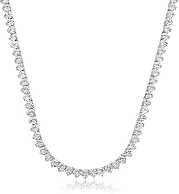 TIKJE 14K White Gold Plated Artificial Diamond Tennis Chain 4mm Round Cubic Zirconia Classic Tennis Necklace for Women and Men 18 inches