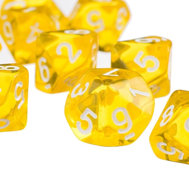 Foto 7 de 8 de Juego de 2 dados de gemas D10 de diez caras para juegos de rol, 10 piezas, dados amarillos