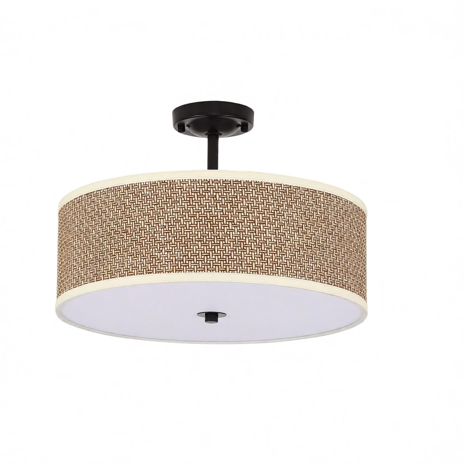 Illuminazione Boho in Rattan Fatta a Mano - Plafoniera a Tamburo a 3 luci in Stile Rustico, Semi-Incasso, per corridoio, Camera da Letto, Cucina e Ingresso.