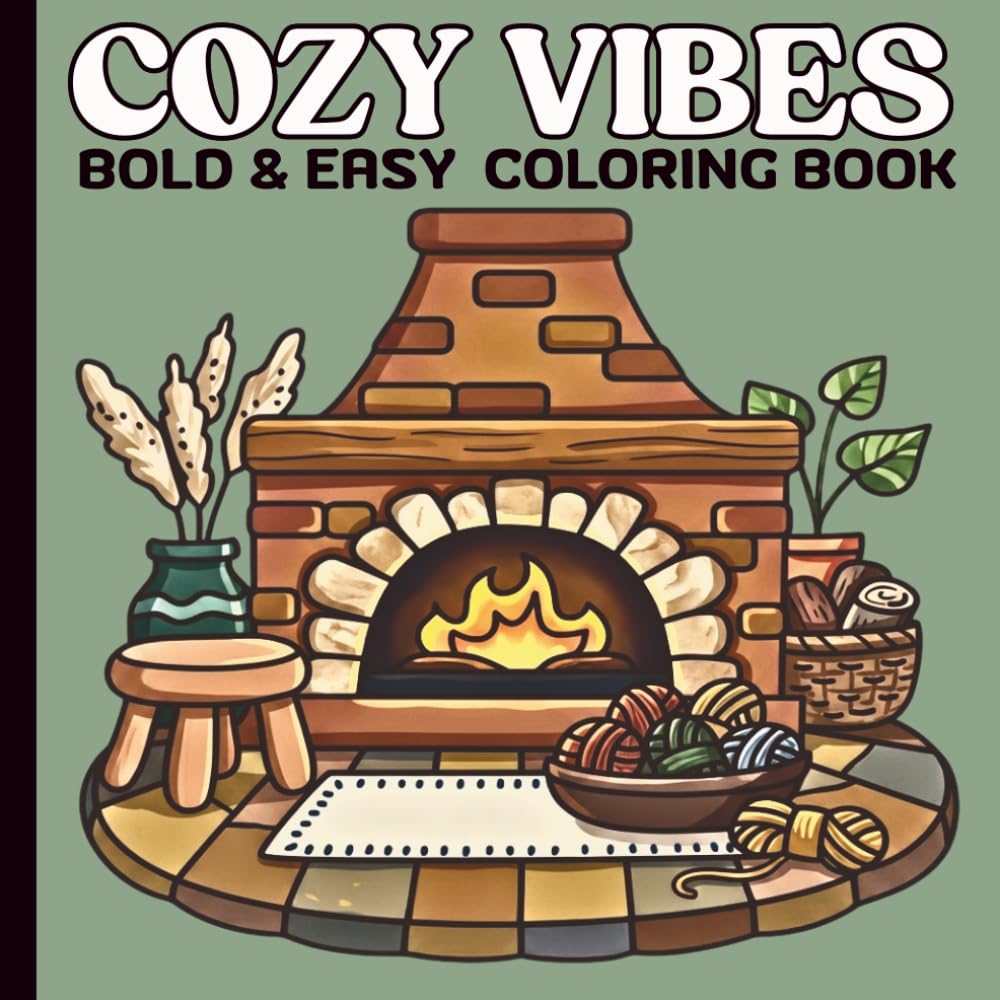 Cozy Vibes Bold and Easy Coloring Book: Simple Coloring Pages for Teens, Adults, and Seniors Featuring Cozy and Cute Designs of Cute Animals for Relaxation and more to Relax.