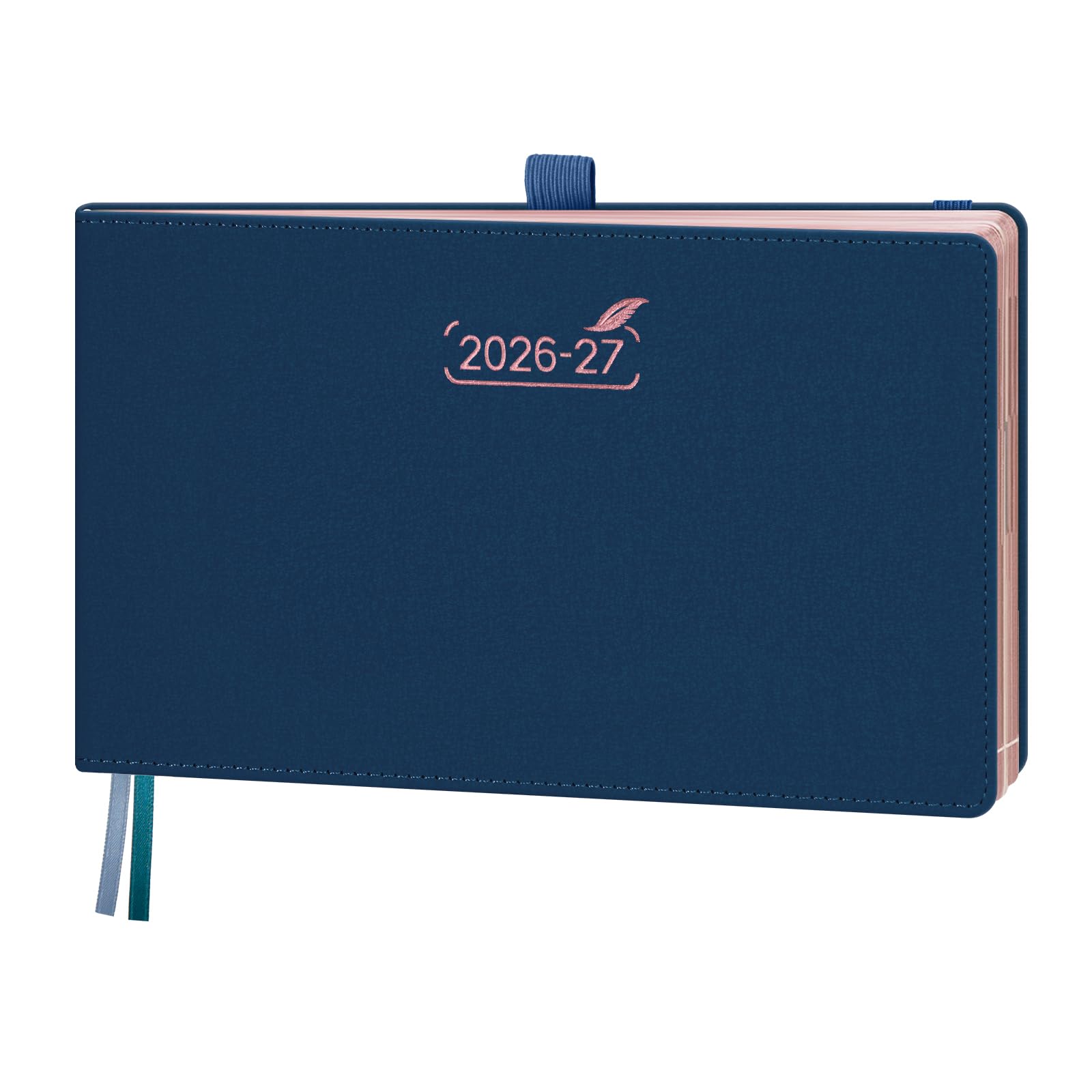 BEZEND Diary 2026-2027 Landscape Week to View (Jul 26-Dec 27) Medium 14 x 23 cm. Appointment Diary with Hourly Timeslots & Gilded Edges, Work Home Women, PU Leather Hardback, Prussian Blue