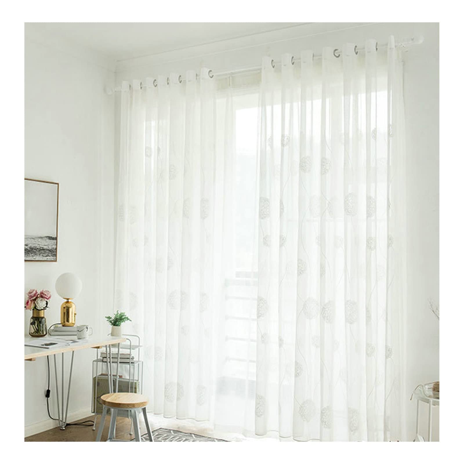 Aeici Cortina de salón con visillo, cortina de ventana de salón, 86 x 183 cm, juego de 2 nidos de pájaro, cortina con ojales, lino, algodón, blanco