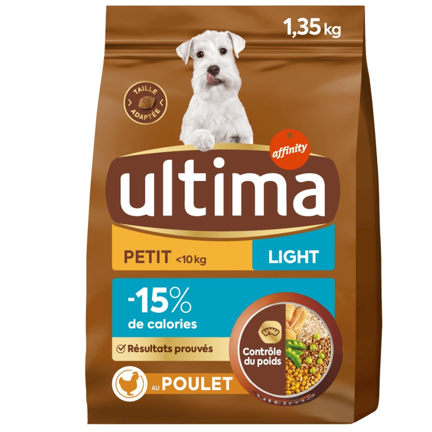 Ultima – Croquettes Light pour Chien Adulte Petit <10kg Stérilisé, Poulet Savoureux (1,35kg) - Lot de 3 - Vendu par Lot