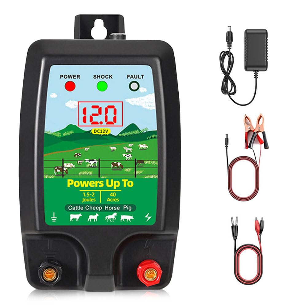 10KM Pastor Electrico, Cerca Eléctrica para Animales con Pantalla LCD, Pastor Electrico para Caballos, Ovejas, Ganado, Aves, Pastor, Protección Ideal para Pastos, Granjas y aves de Corral
