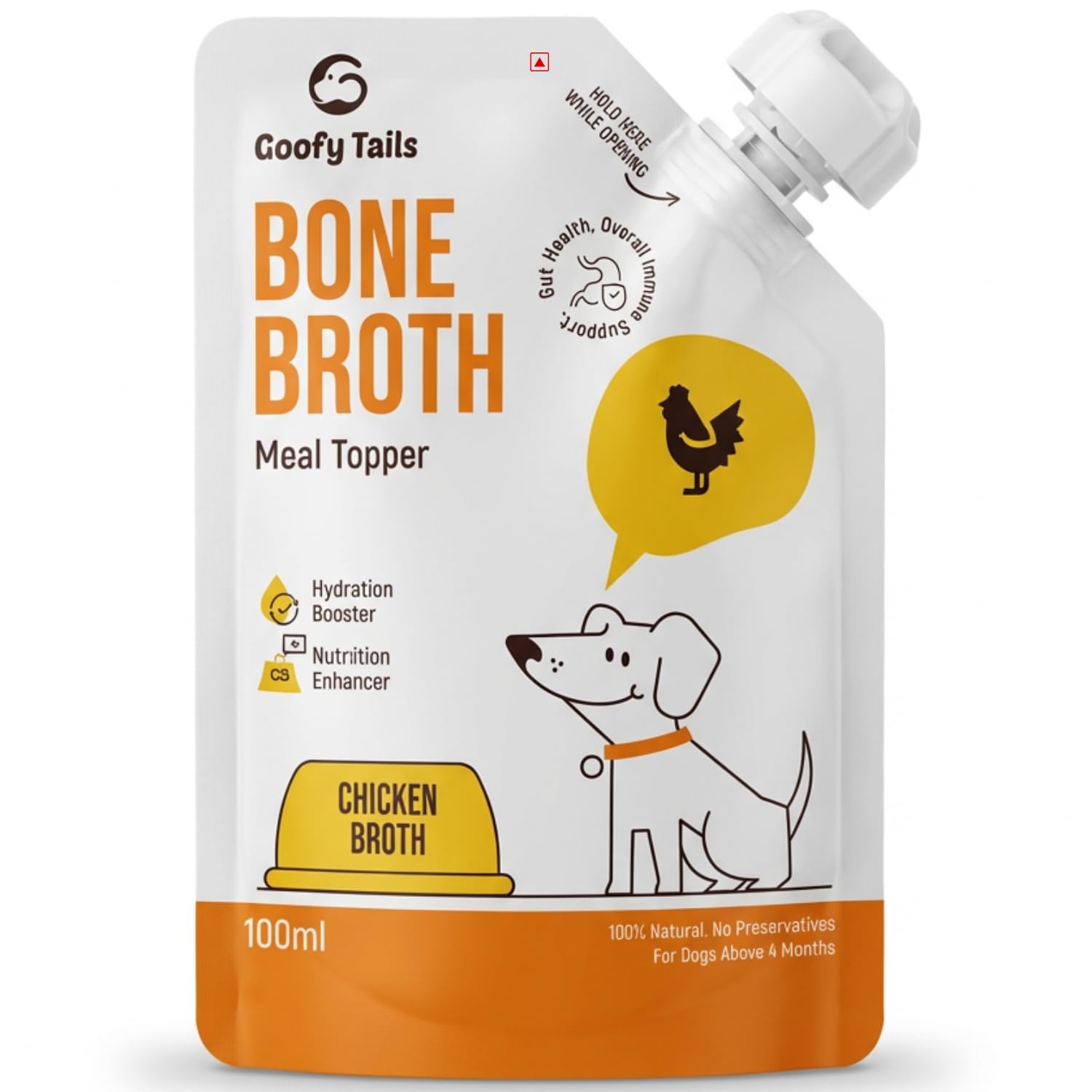 Goofy Tails Chicken Bone Broth for Dogs 100ml (100ml X 1 Pack), Human Grade, Preservative Free, Gut Friendly Dog Food Topper, Dog Supplements with Natural Collagen