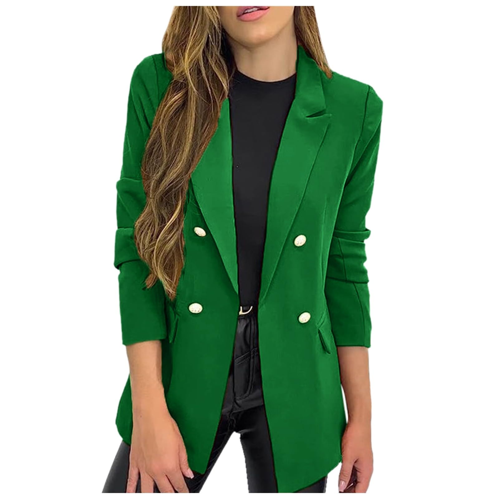 Sportlicher Blazer Damen, Langer Blazer Damen Frühlings Jacke Mit Seitentasche Elegant Langarm Blazer Mode Anzug Trenchcoat Business Blazerjacke Bolero Open Front Einfarbig Sweat Blazer Jacke Damen