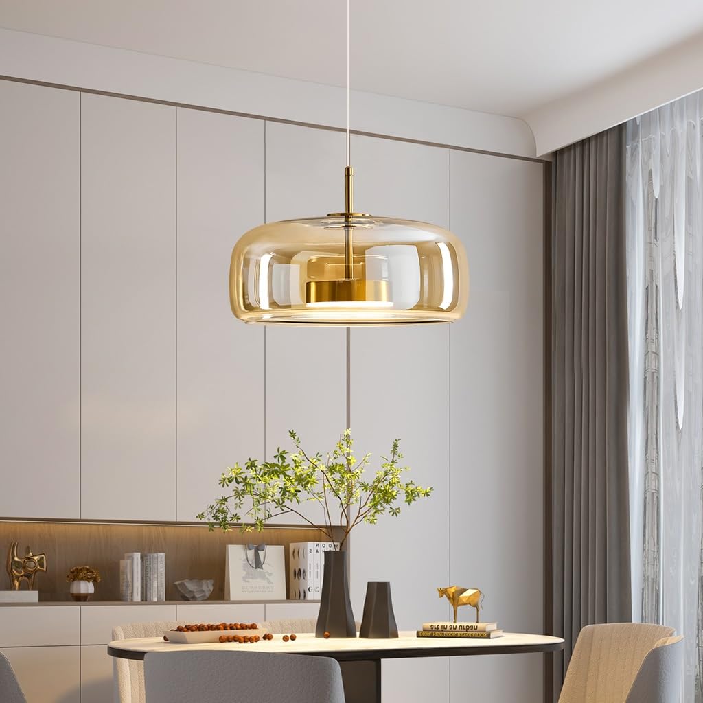 Suspension De Table À Manger, Lampe Suspendue En Verre, Style Vintage Ambré Rétro, Douille E27, Hauteur Réglable, Pour Salles À Manger, Salons, Cuisines Et Restaurants(Amber,33cm)