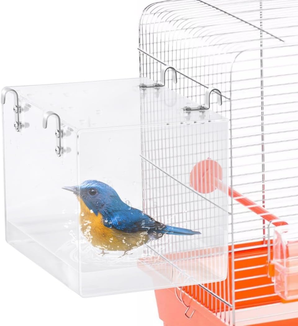 Acrylic Bird Bath Cage, Hanging Bath Box for Small Birds, Ideal for Parrots, Cockatiels, Lovebirds, & More