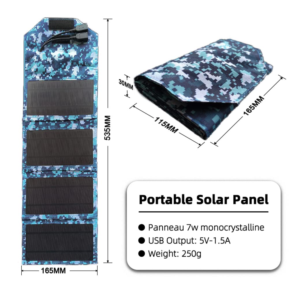 Caricatore Solare 21W Portatile USB 5V 3A Uscita Esterno Pieghevole Pannello Solare Campeggio Viaggi per Smartphone, Tablet, Fotocamera, Ventilatore, Luce, Power Bank,Blue