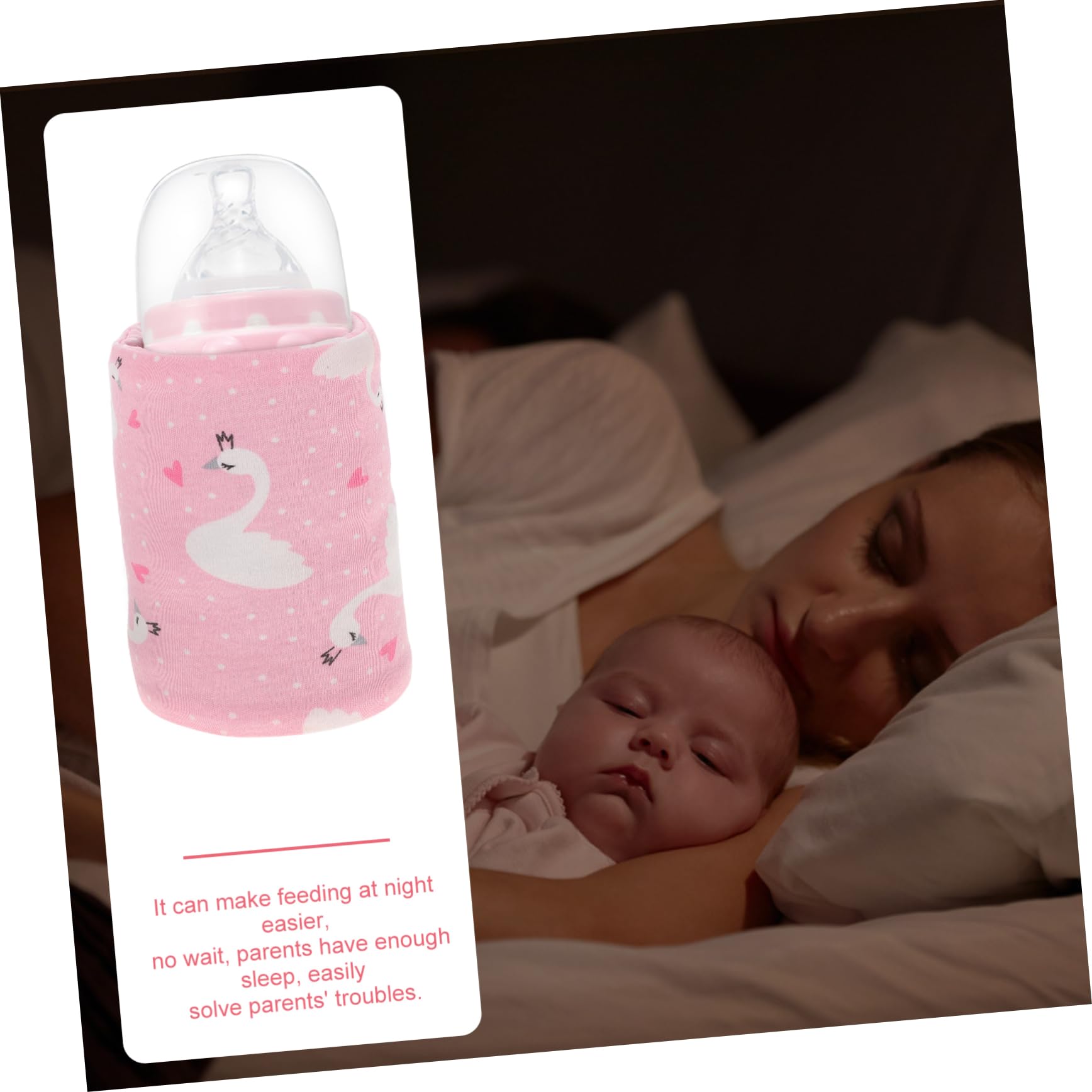 2 Pezzi Copertura isolante bottiglia termico tenere la borsa al caldo scaldabiberon portatile manica calda per biberon coperchio riscaldato per biberon cotone rosa