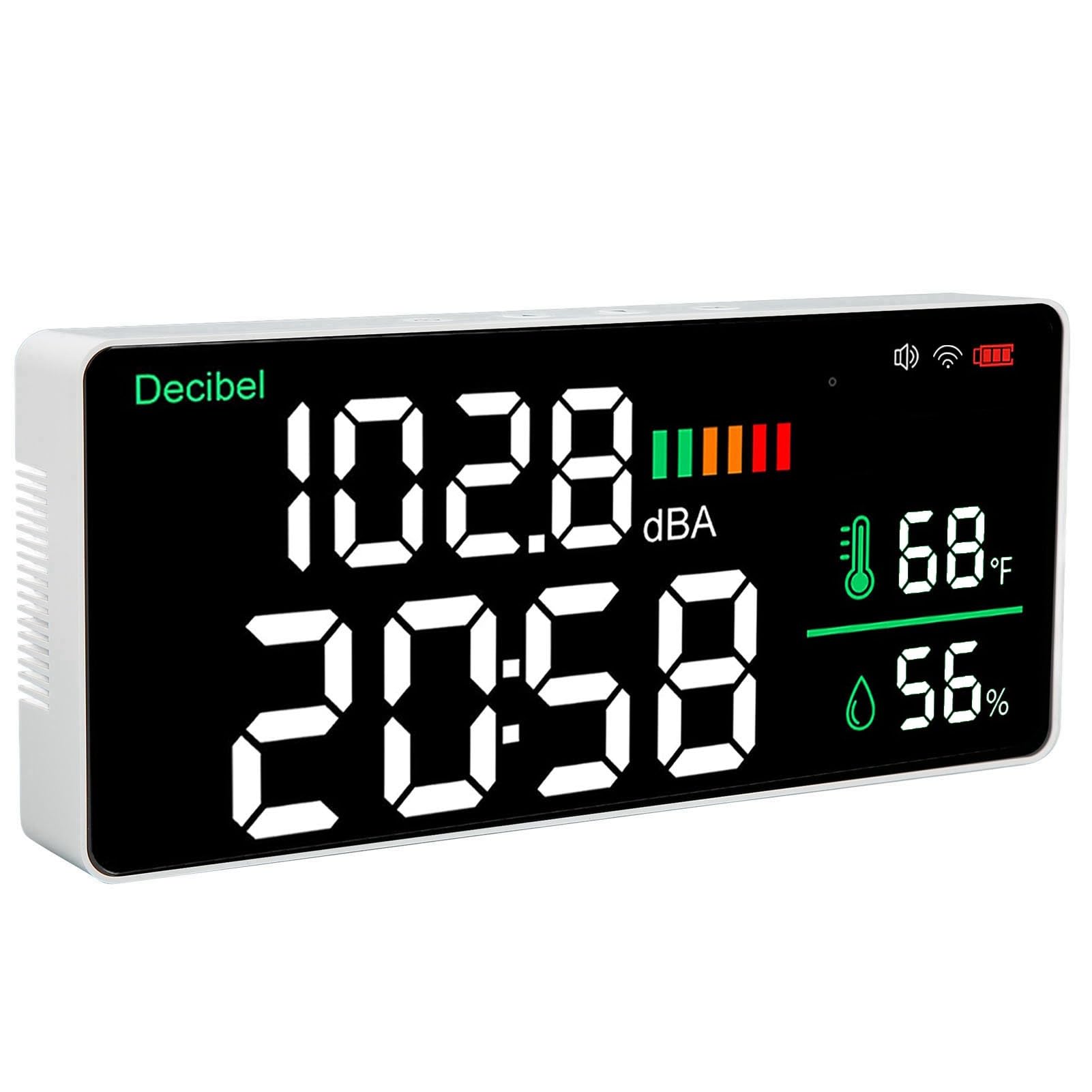 Alomejor Medidor de Decibelios LED Lector de Nivel de Sonido Montado en la Pared de Alta Precisión de 11 Pulgadas para Oficina en Casa Blanco
