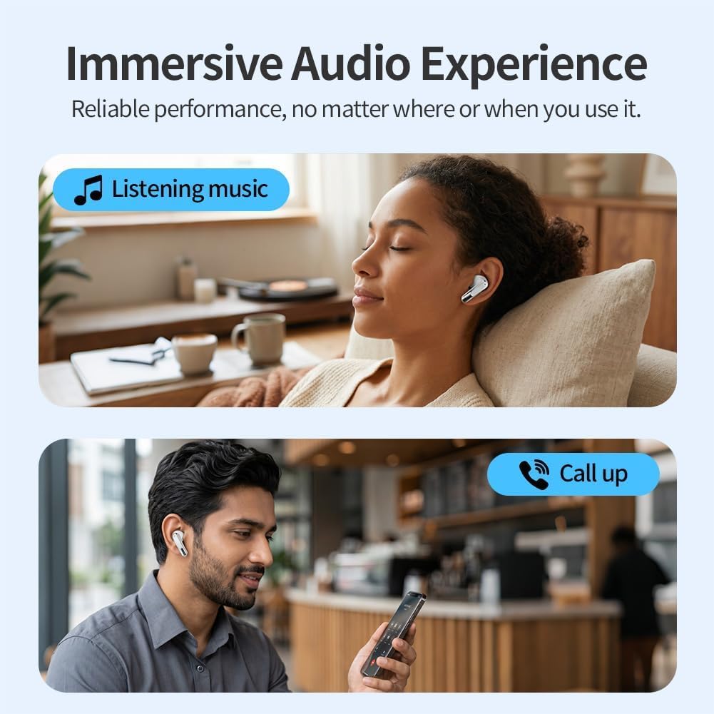 Écouteurs Bluetooth, écouteurs Intra-Auriculaires sans Fil, Bluetooth 5.4, 30 Heures de Lecture stéréo, étanches Professionnels, Interface USB-C, réduction Intelligente du Bruit （Blanc）