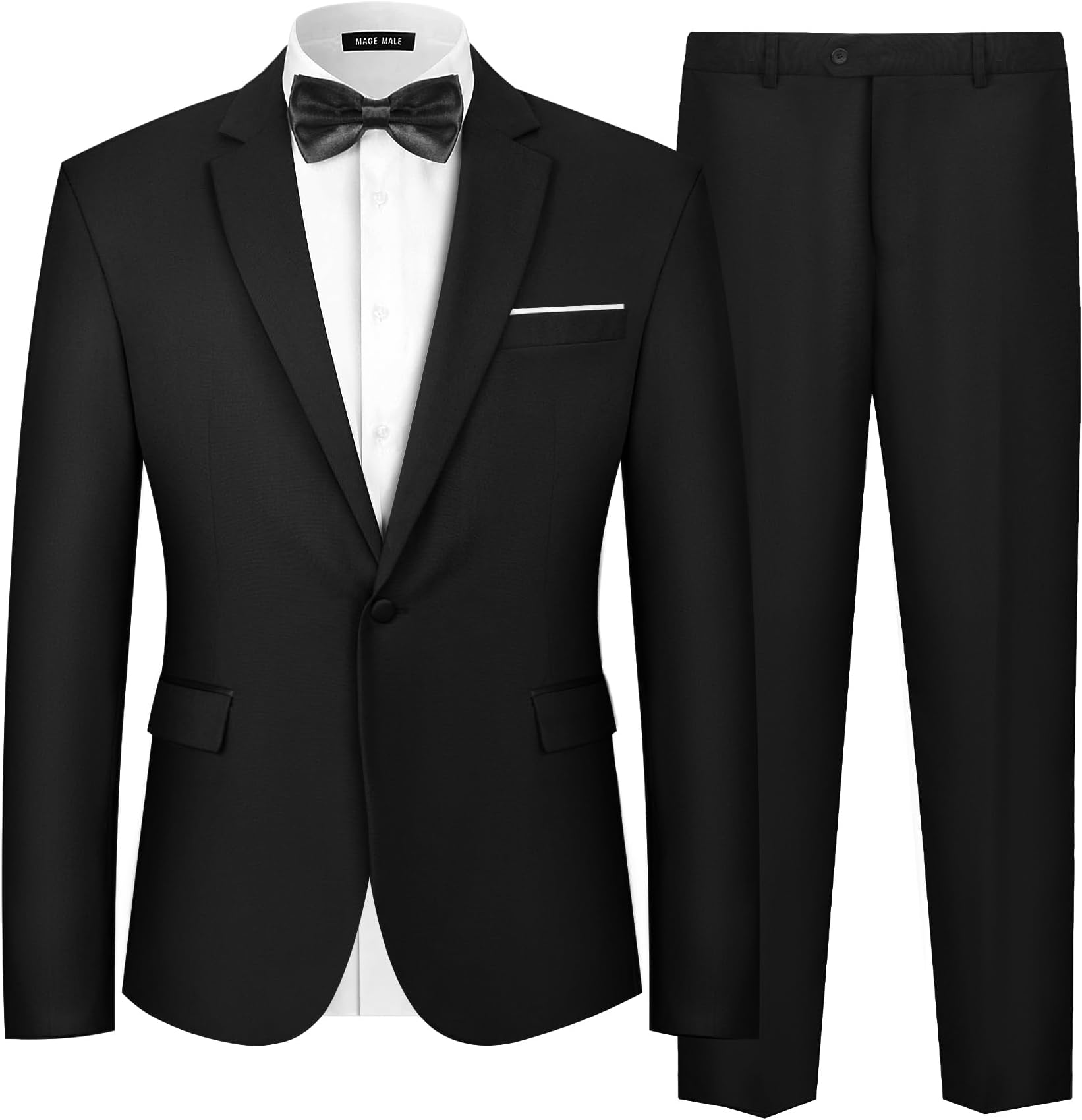 Men's 2 Piece Suit One Button Slim Fit Formal Wedding Prom Tuxedo Suits Blazer Pants with Bow Tie Set