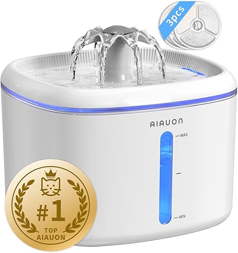 Fuente de agua para gatos, fuente para gatos de 84 onzas / 2.5 L, dispensador automático ultrasilencioso de agua para mascotas mejorado con 3