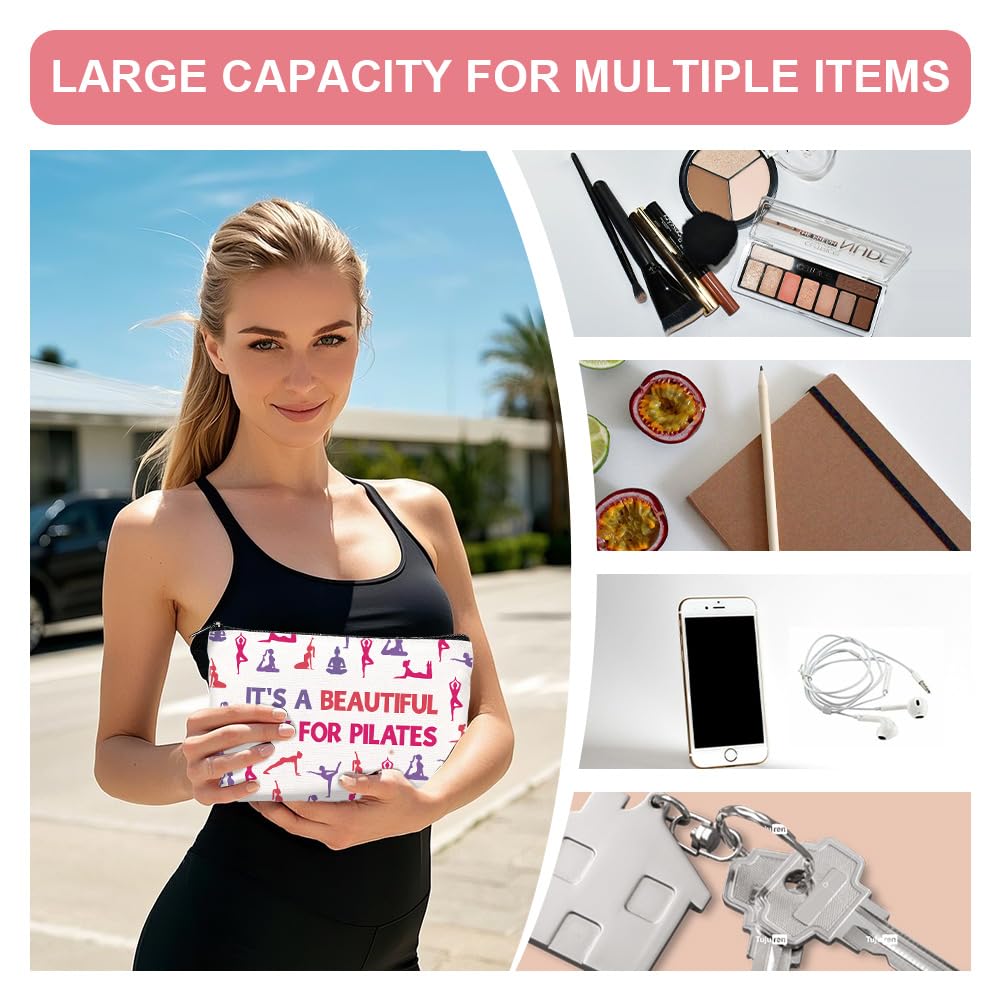 4Pcs Canvas Pilates Teacher Appreciation Gifts Makeup Bag - 9.06" x 5.9" Only Hotties Do Pilates Cosmetic Bags Travel Organizer Portable Accessories with Zipper, Purse Organizer Pouches