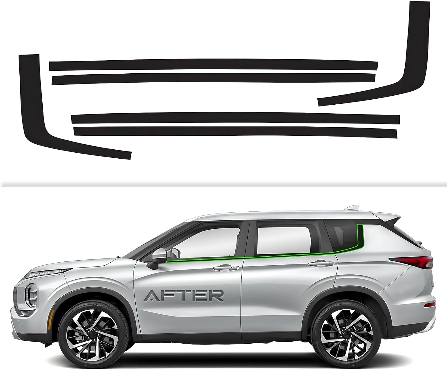Side Window Trim Chrome Delete Vinyl Wrap Overlay fit for 2022 2023 2024 Mitsubishi Outlander Accessories with Blackout Film Gloss Black Kits