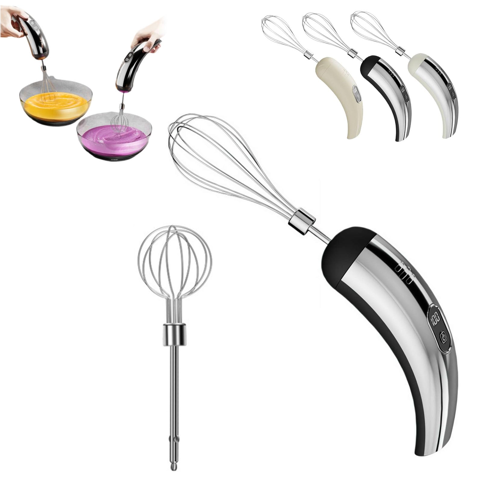 5-Speed Electric Hand Mixer with Stainless Steel Double Mixing Whisk Wireless Handheld Electric Beater Egg Whisk for Baking