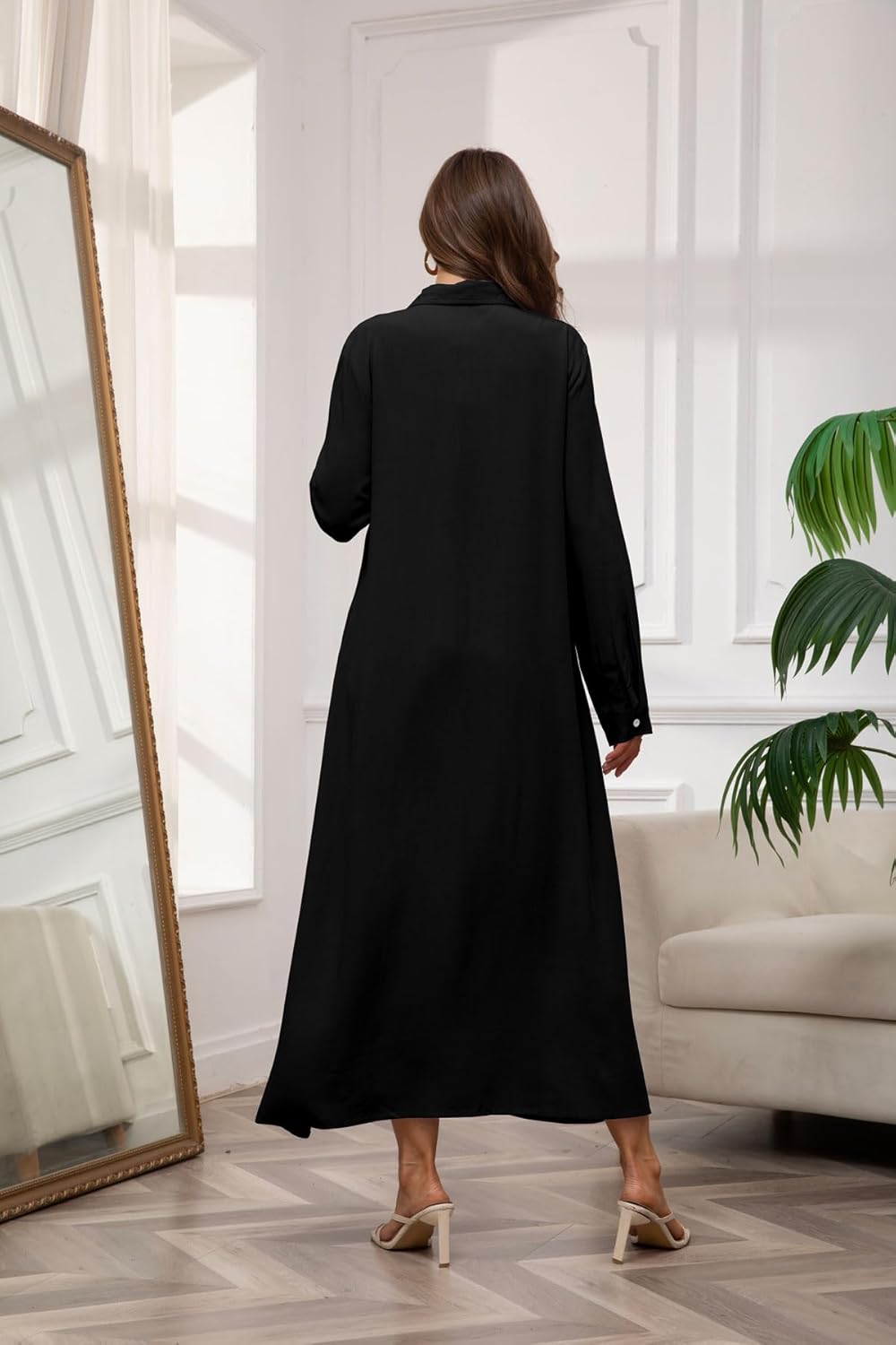 chouyatou Women's Casual Button Down Maxi Shirt Dress Long Sleeve Button Up Tunic Long Dress - Image 4