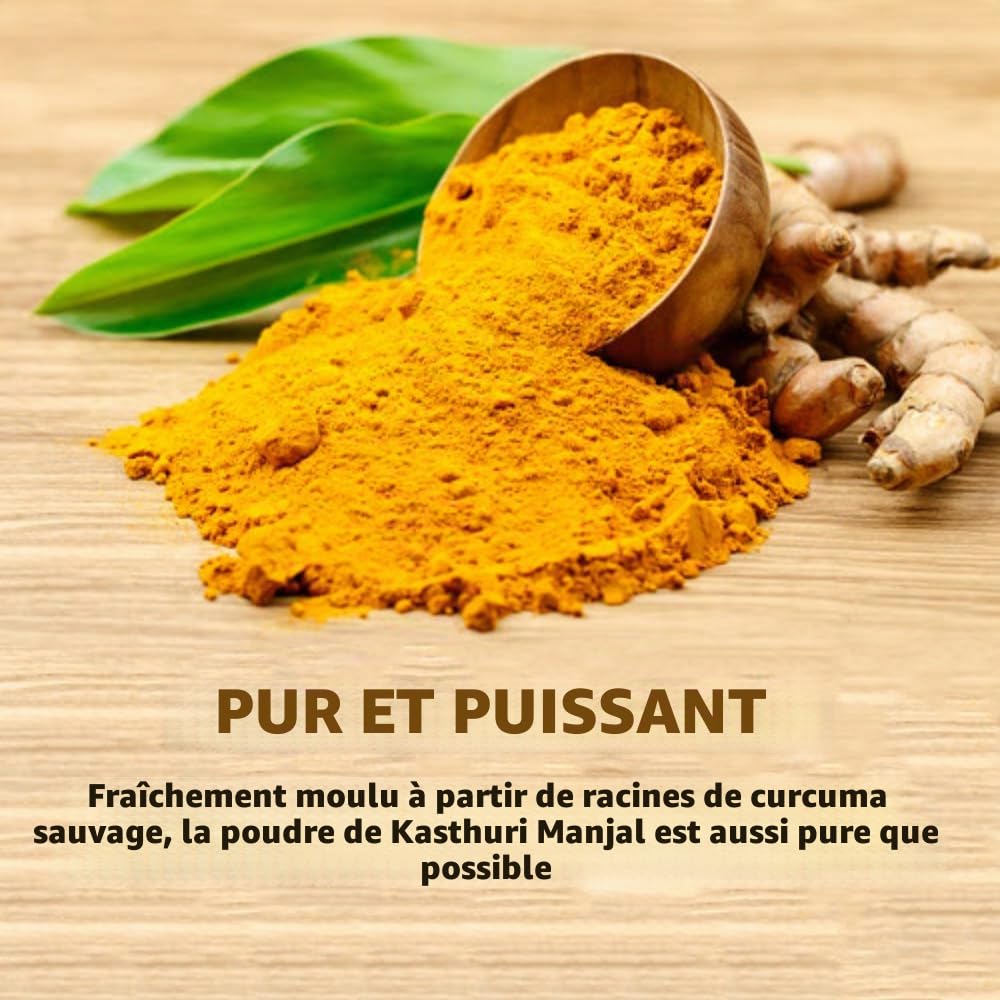 Hebhac Herbals Poudre de curcuma sauvage Kasthuri pour soins de la peau et du visage | Poudre de curcuma sauvage | Curcuma Aromatica | Poudre de qualité cosmétique pour le visage et la peau
