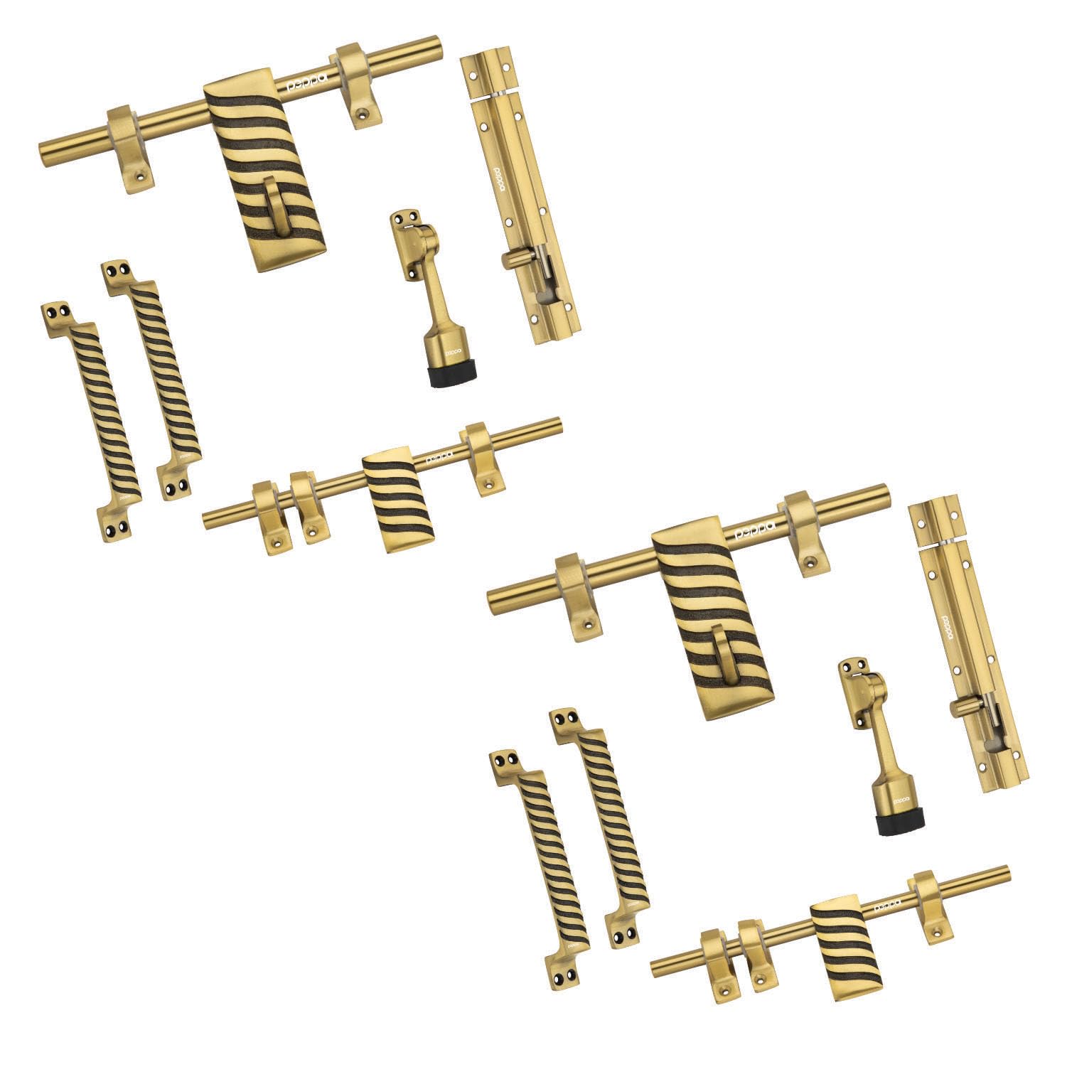 Peppa™ Antique Brass Finish Standard Size Door Fitting Accessories Premium Kit/Door Accessories Kit (Front Aldrop,Back Latch,Two Handles, Door Stopper &Tower Bolt, Golden) (7 Curve)_Set of 2 (B0DF6PTWPK) Amazon Price History, Amazon Price Tracker