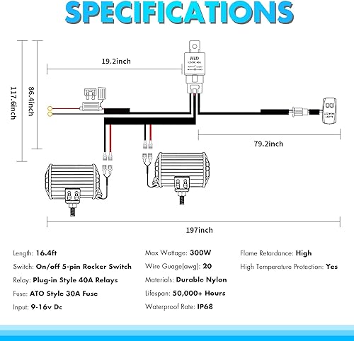 Miniatura 3 de Arnés de cableado, 2 cables de 12 V, 40 A, 5 pines, interruptor basculante de encendido y apagado láser, interruptor impermeable de nailon, luces
