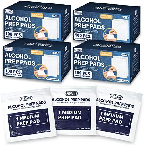JJ CARE Alcohol Prep Pads 400-Pack, Medium Individually Wrapped 70% Isopropyl Alcohol Wipes, 2-Ply Alcohol Swabs for First Aid Kit, Home, Clinic Use