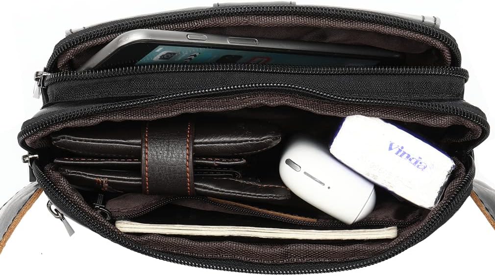 Hebetag Leather Waist Pack Fanny Bag for Men Women Outdoor Travel Sports Running Walking Hiking Hip Bum Belt Slim Cell Phone Purse Casual Waist Wallet Pouch (#13Black)
