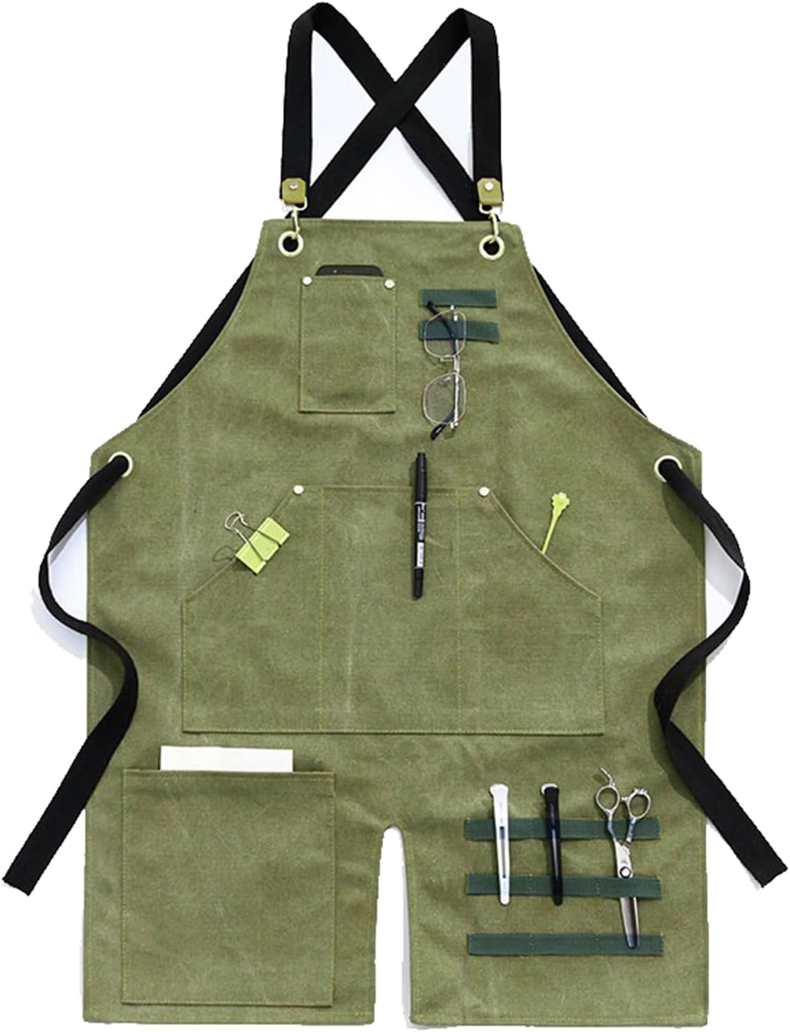 tool apron,Work Apron With Pockets, Split Leg Work Apron Heavy Duty with Pockets Canvas Cross Back Adjustable Apron For Carpenter Mechanic (Color : Green)