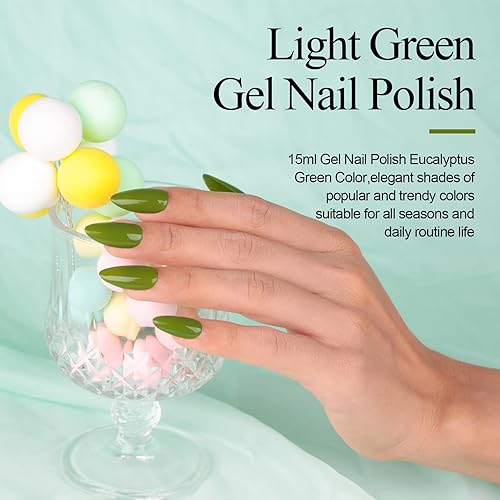 Miniatura 2 de Imtiti Esmalte de uñas de gel verde oliva, 1 unidad de 0.5 onzas líquidas de esmalte de uñas de gel verde eucalipto, esmalte de uñas de color verde