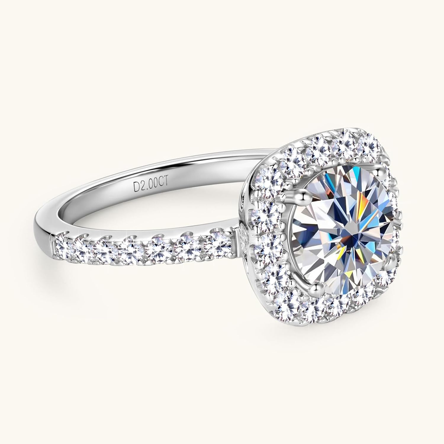 2CT Halo Moissanite Engagement Rings D Color VVS1 Clarity Anniversary Rings 925 Sterling Silver Square Engagement Ring for Women Wife Mom