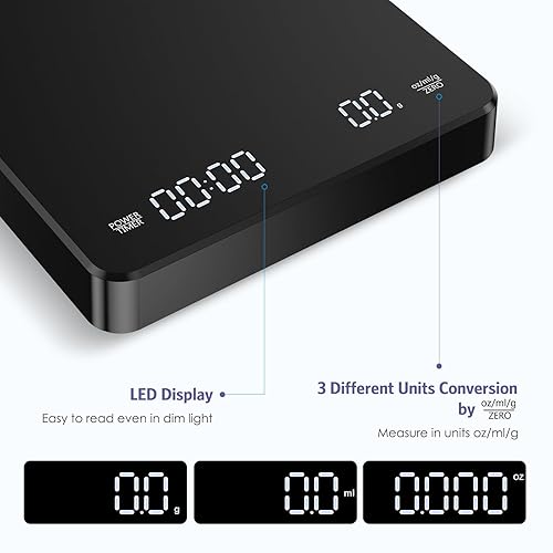 Miniatura 2 de OQIMAX Báscula de café digital con temporizador, báscula de cocina de alta precisión de 6.6 lbs0.00 oz con pantalla LED, botón táctil de alta