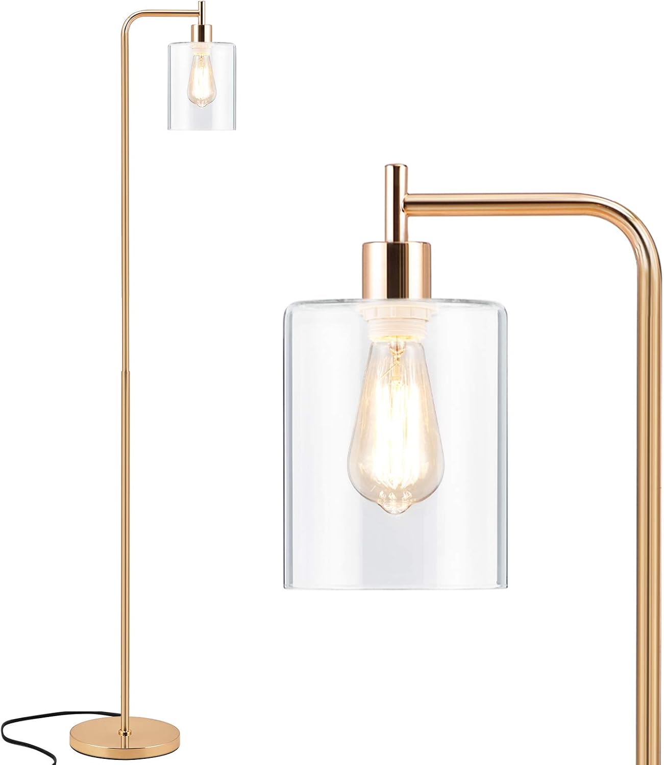 Acaxin Gold Tall LED Floor Lamp Included Bulb, Modern Standing Lamp with Hanging Glass Shade, Farmhouse Indoor Simple Floor Lamp, Industrial Pole Light for Living Room, Bedroom, Office, Home Decor