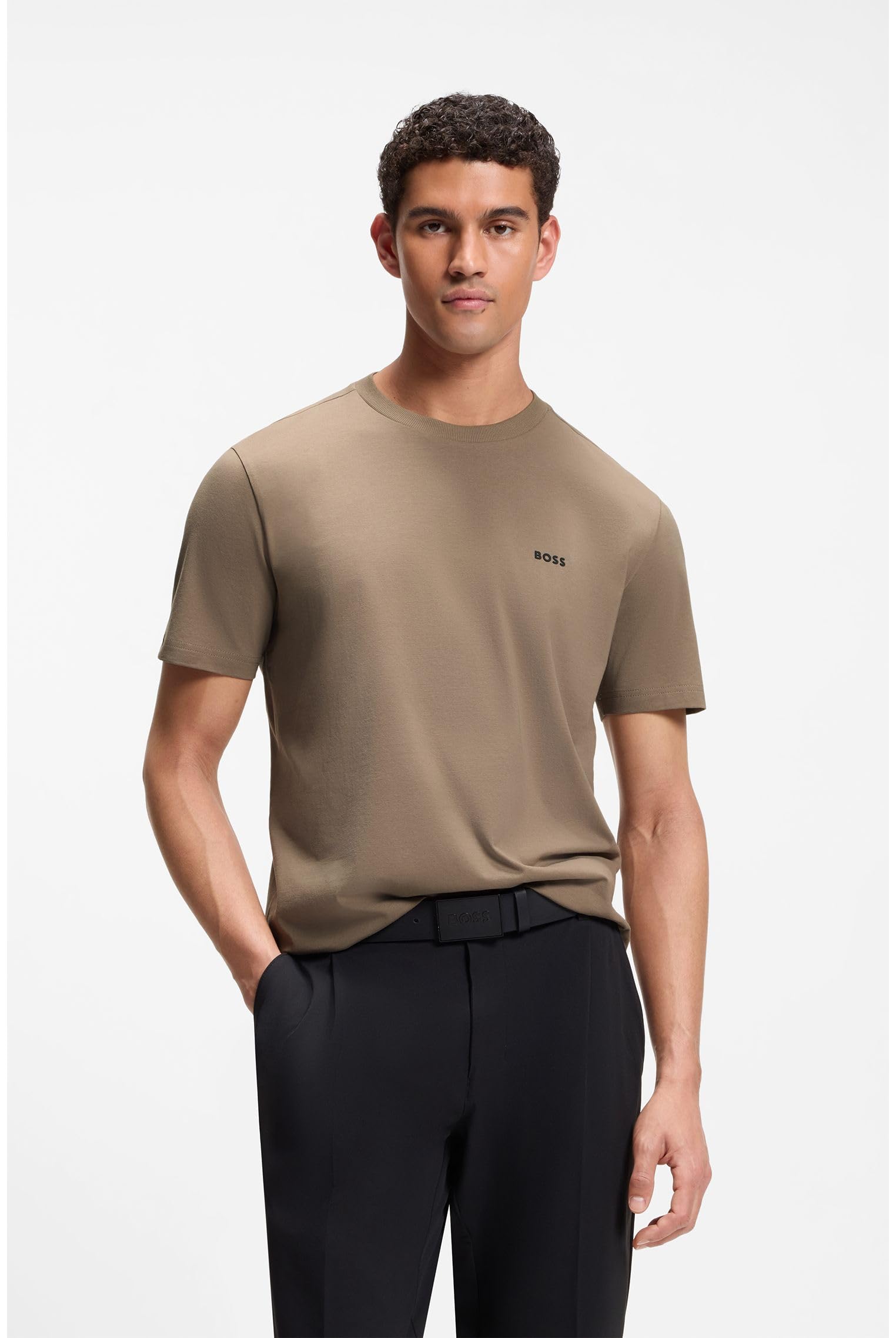 BOSS Hommes Tee T-Shirt en Coton Stretch avec détail logoté