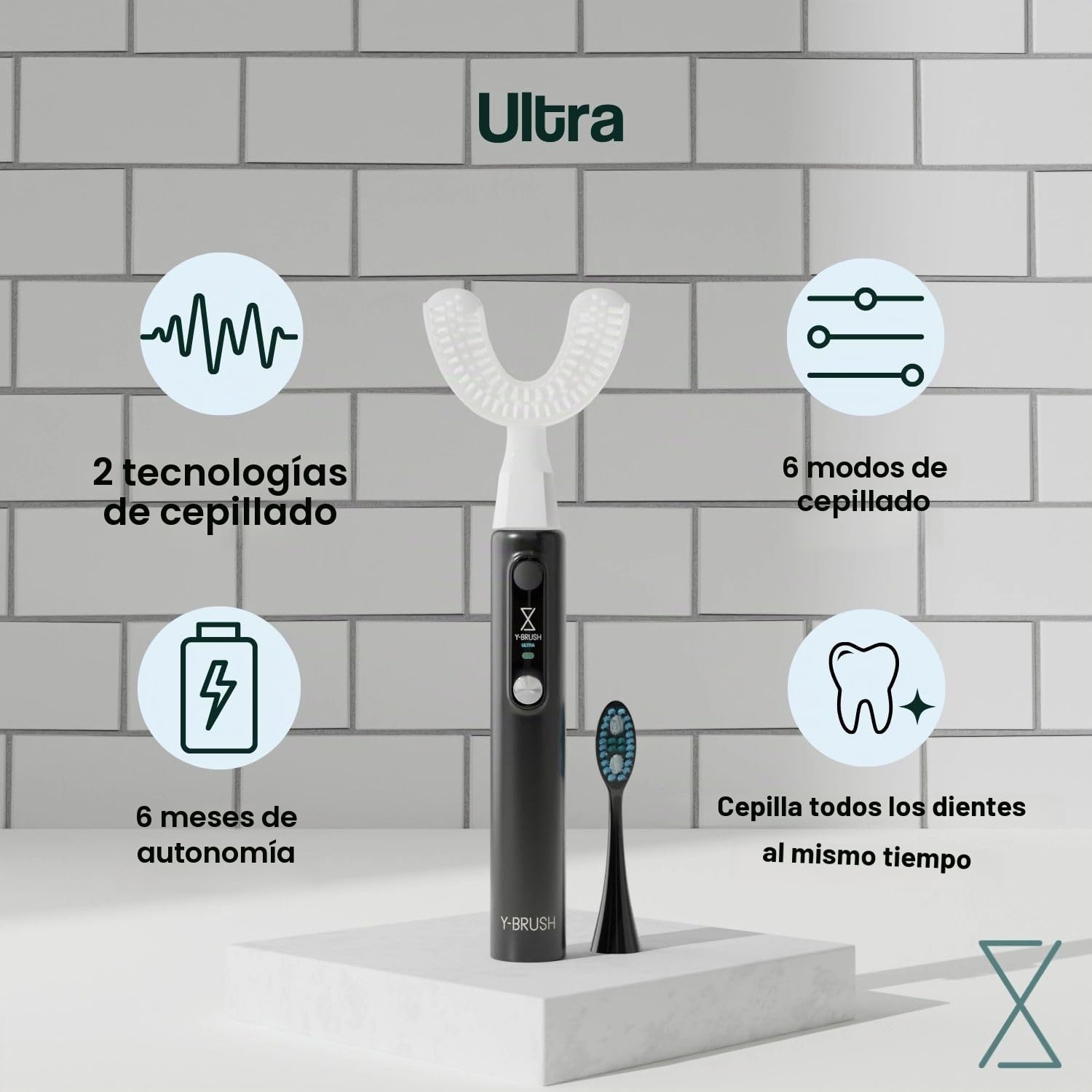 Y-Brush Ultra – Cepillo de dientes eléctrico sónico – Pack ultra adulto (Ultra, adulto (12-99 años)) (Ultra - Black, M - Adult 12+)