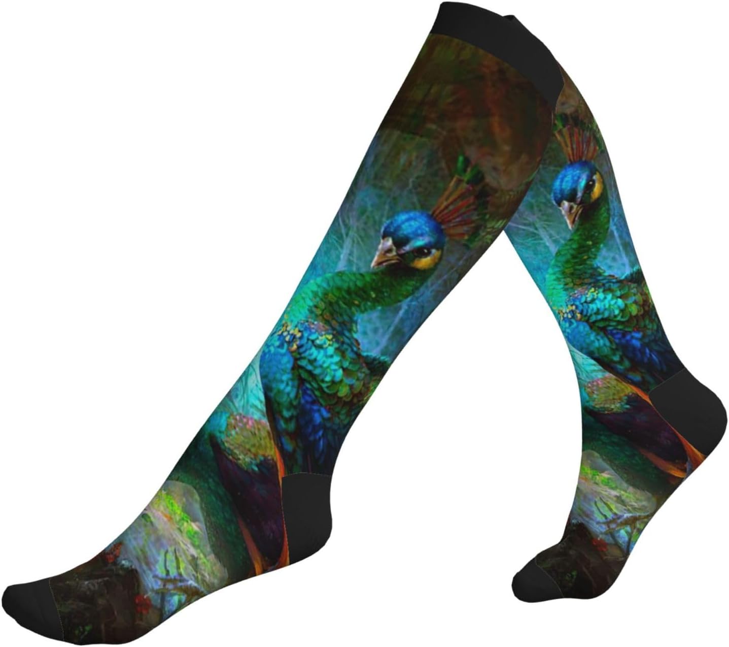 Two Peacocks In The Fairy Tight Fitting Women'S Men'S Knee High Running Socks