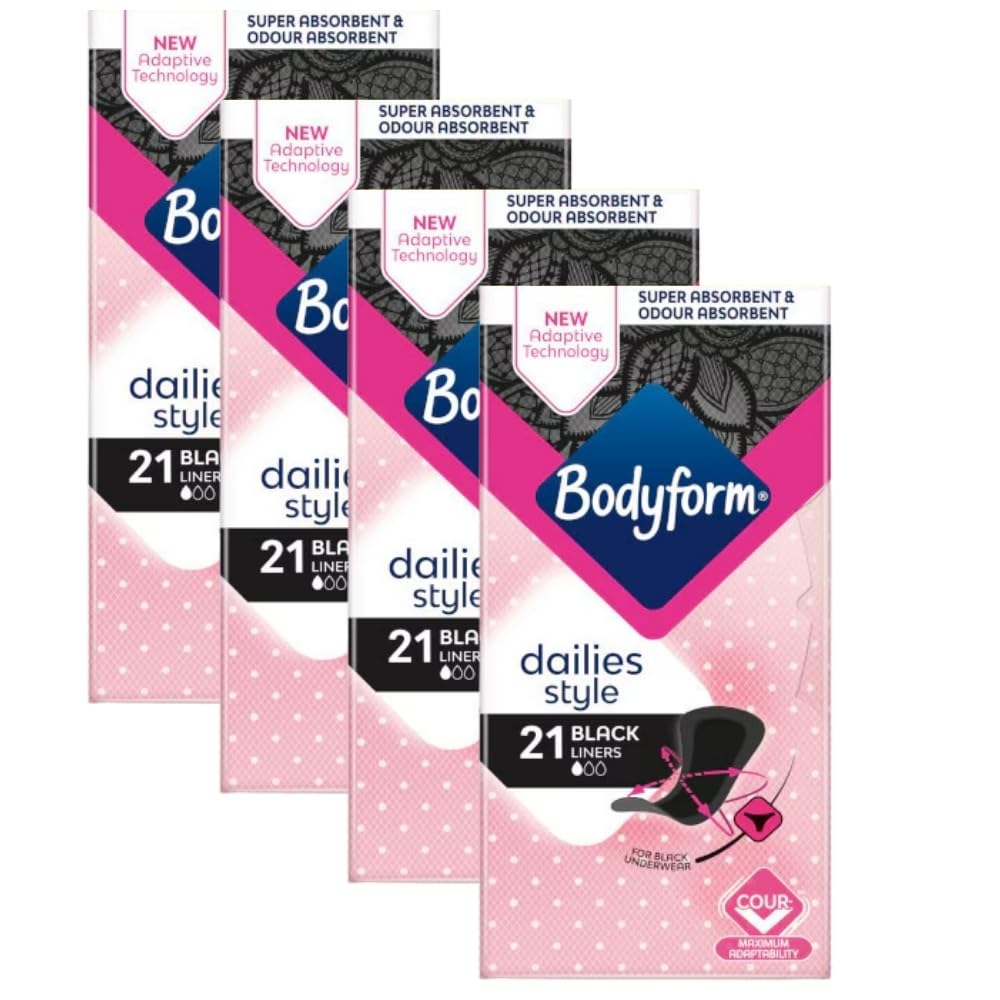 BodyForm Black Panty Liners for Women Super Absorbent Dailies for Black Underwear - Maximum Adaptability Design Pack of 84 - Discreet & Comfortable for Sanitary Protection - Ideal for Everyday Use